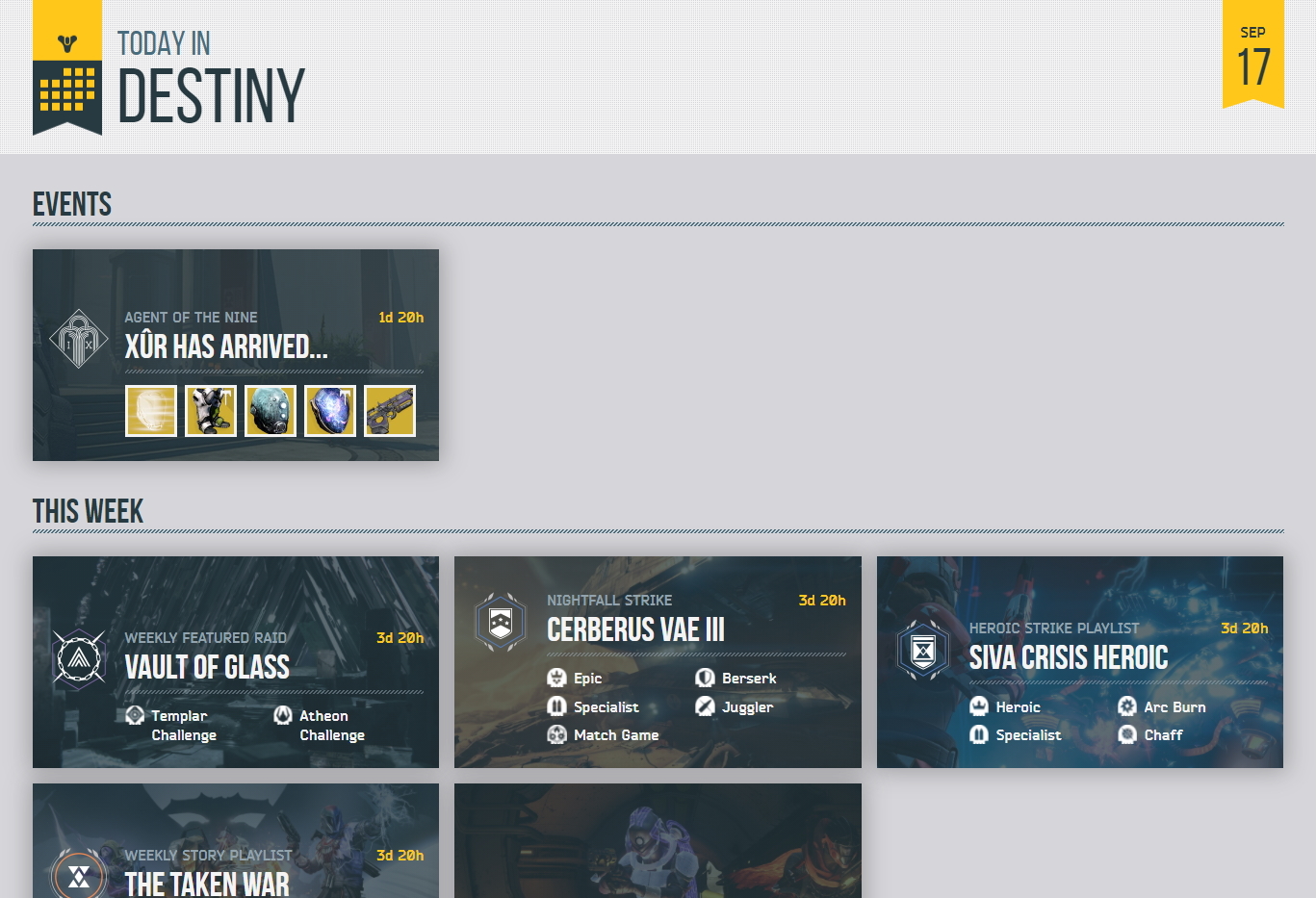 Today in Destiny - Homepage